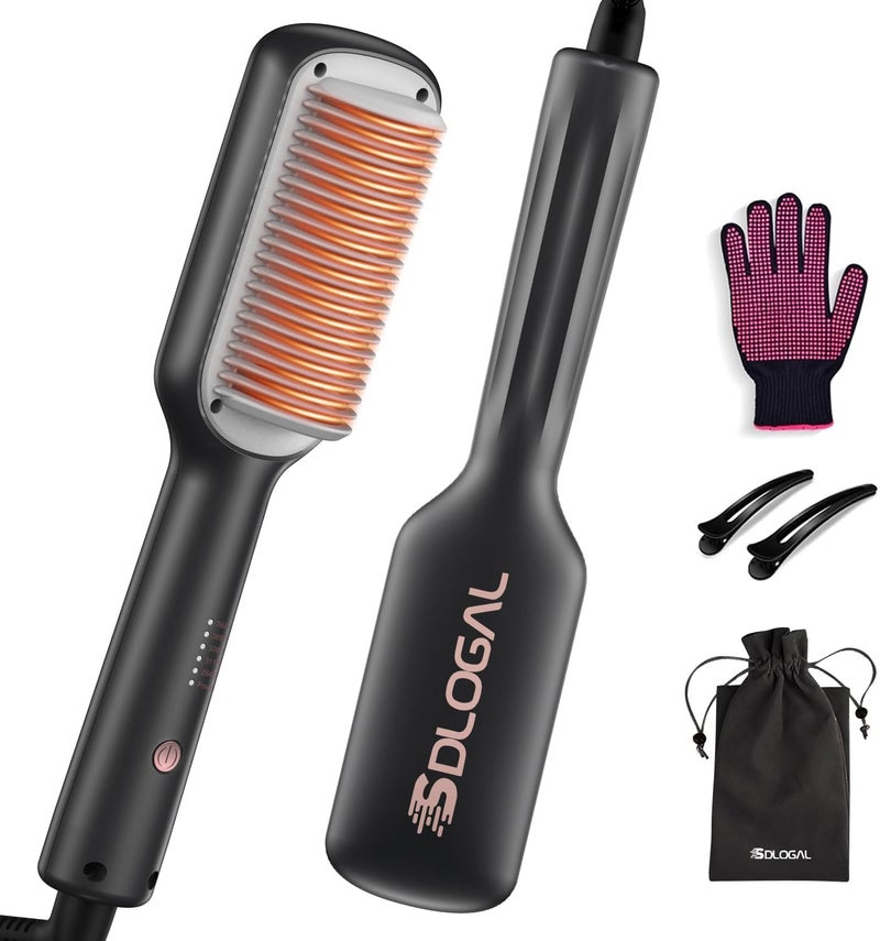 SDLOGAL Hair Straightener Brush, Straightening Comb with 5 Temps & Fast Heating, Easy & Fast Salon-Style, Plus Dual Voltage Travel Friendly - Image 1